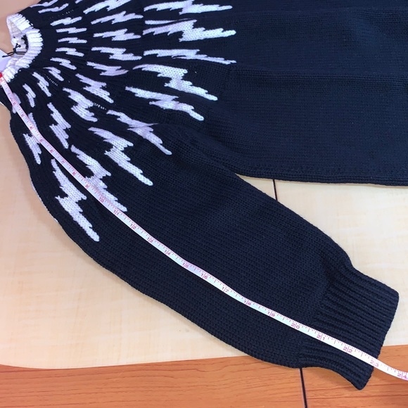 525 America wool sweater pullover turtleneck knit contrast cotton zigzag retro L - Picture 9 of 16